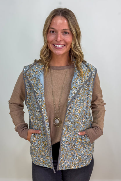 Grey Button Quilted Vest