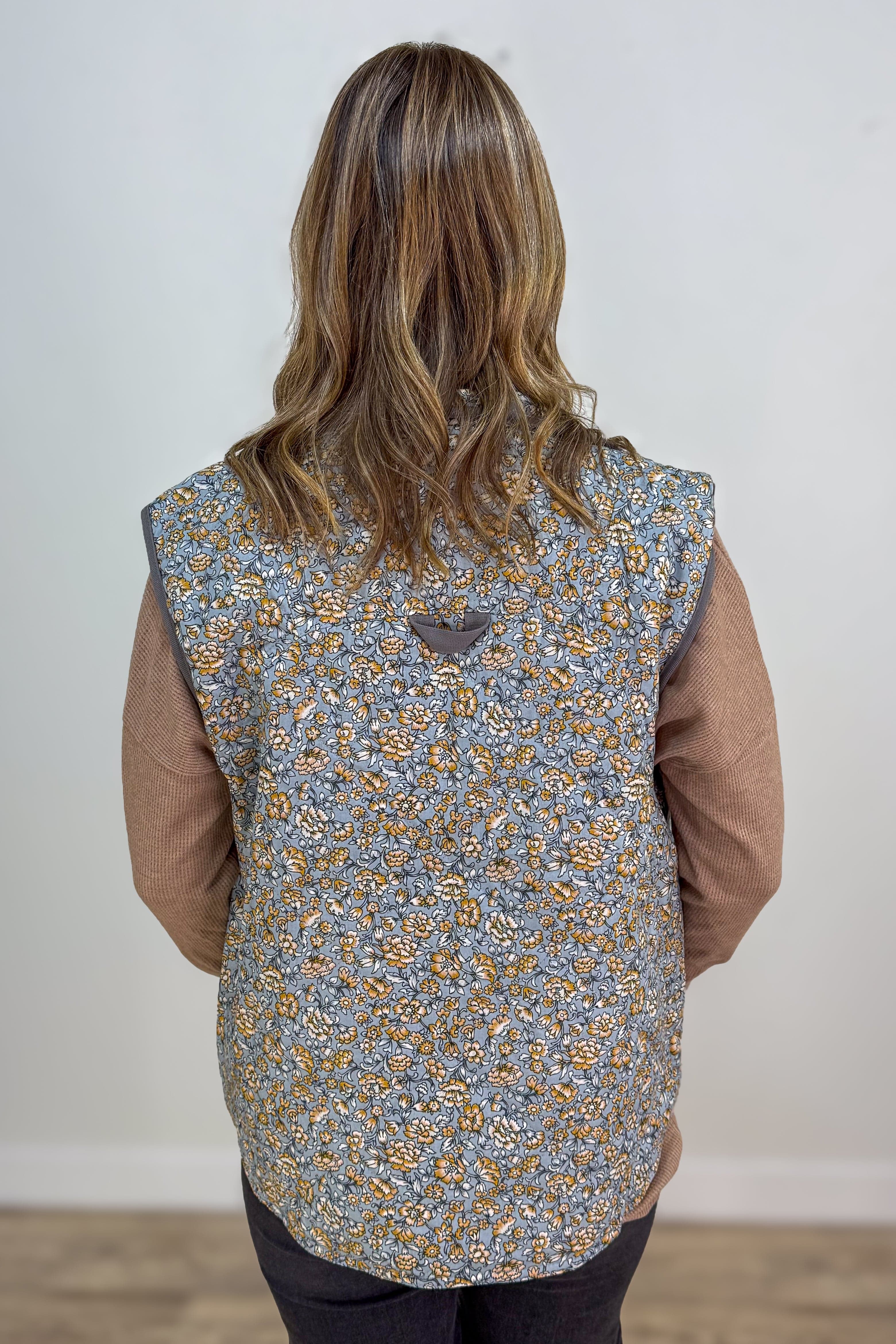 Grey Button Quilted Vest back