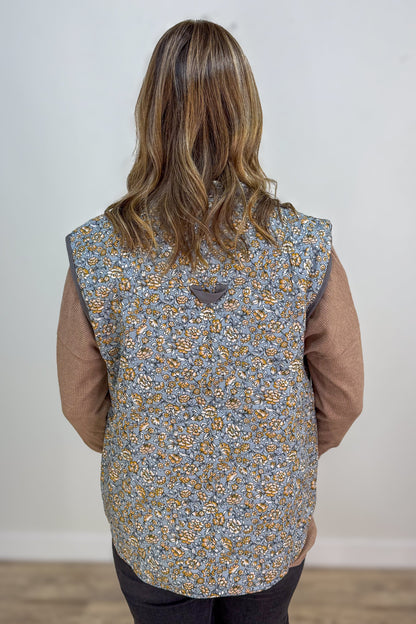 Grey Button Quilted Vest back