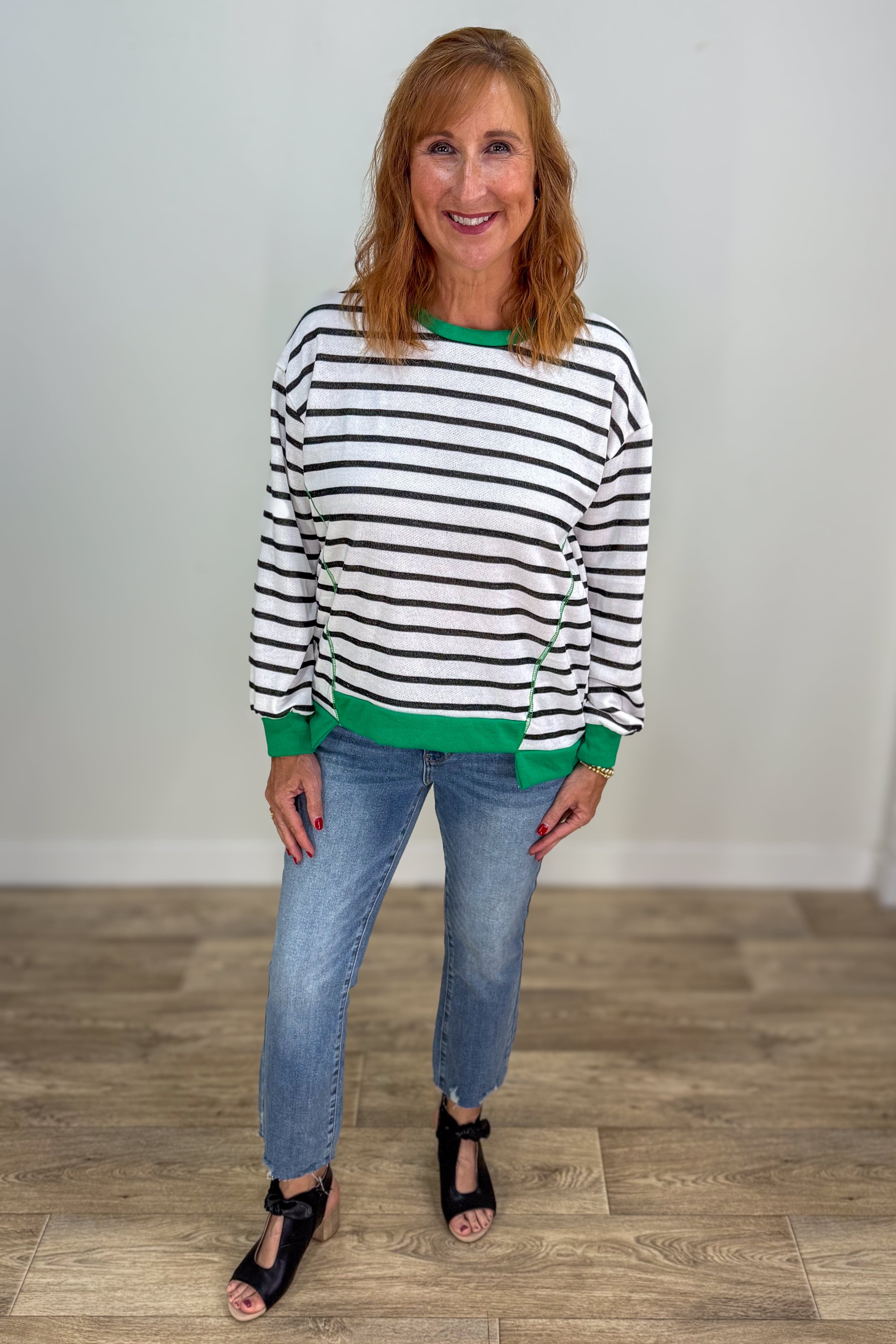Kelly & Stripe Sweatshirt styled