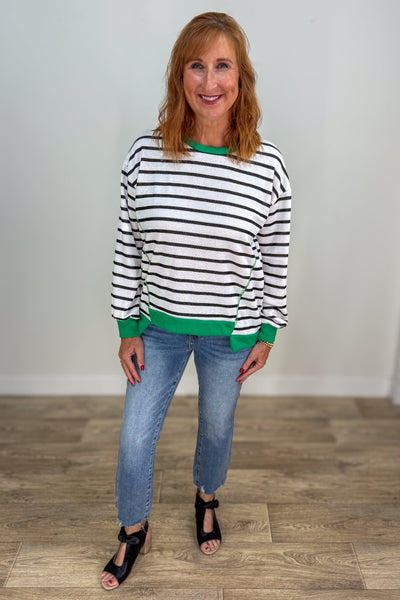 Kelly & Stripe Sweatshirt styled