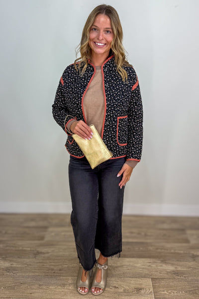 Black Polar Collar Quilted Jacket styled