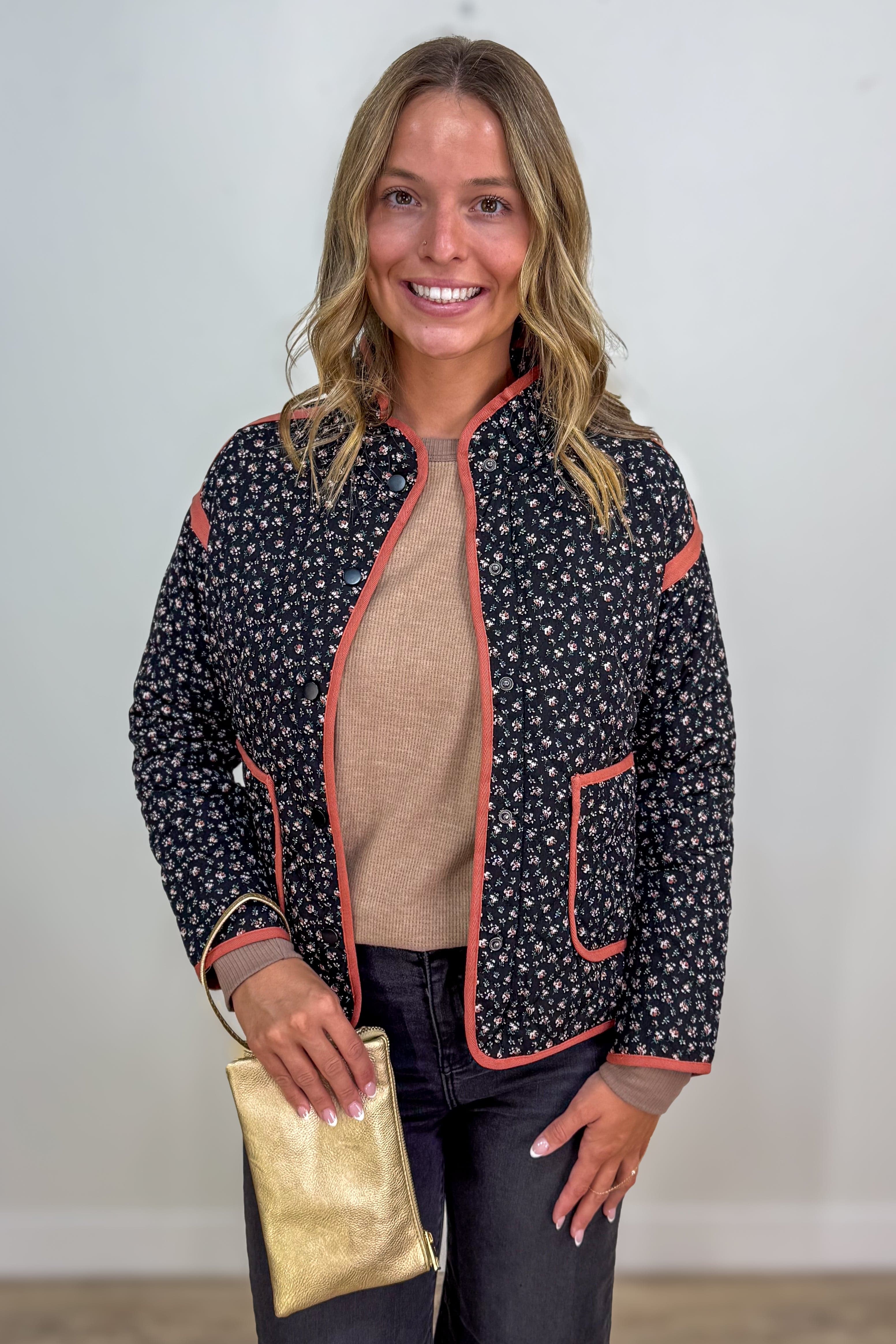 Black Polar Collar Quilted Jacket