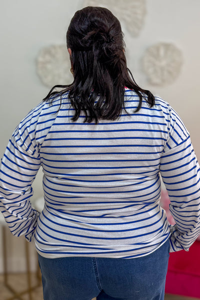 Royal Blue Blanket Stitched Jersey Striped Top Back