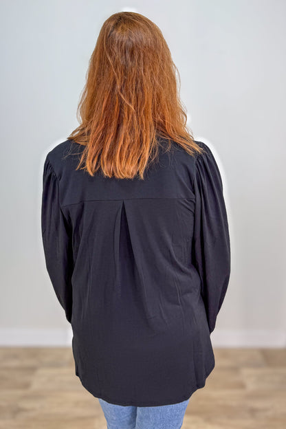 Black Solid Smocked Sleeve Lizzy Blouse back
