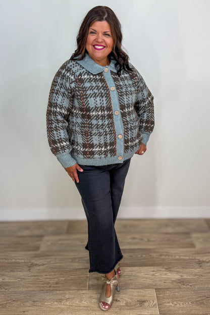 Slate Check Jaquard Sweater Jacket styled