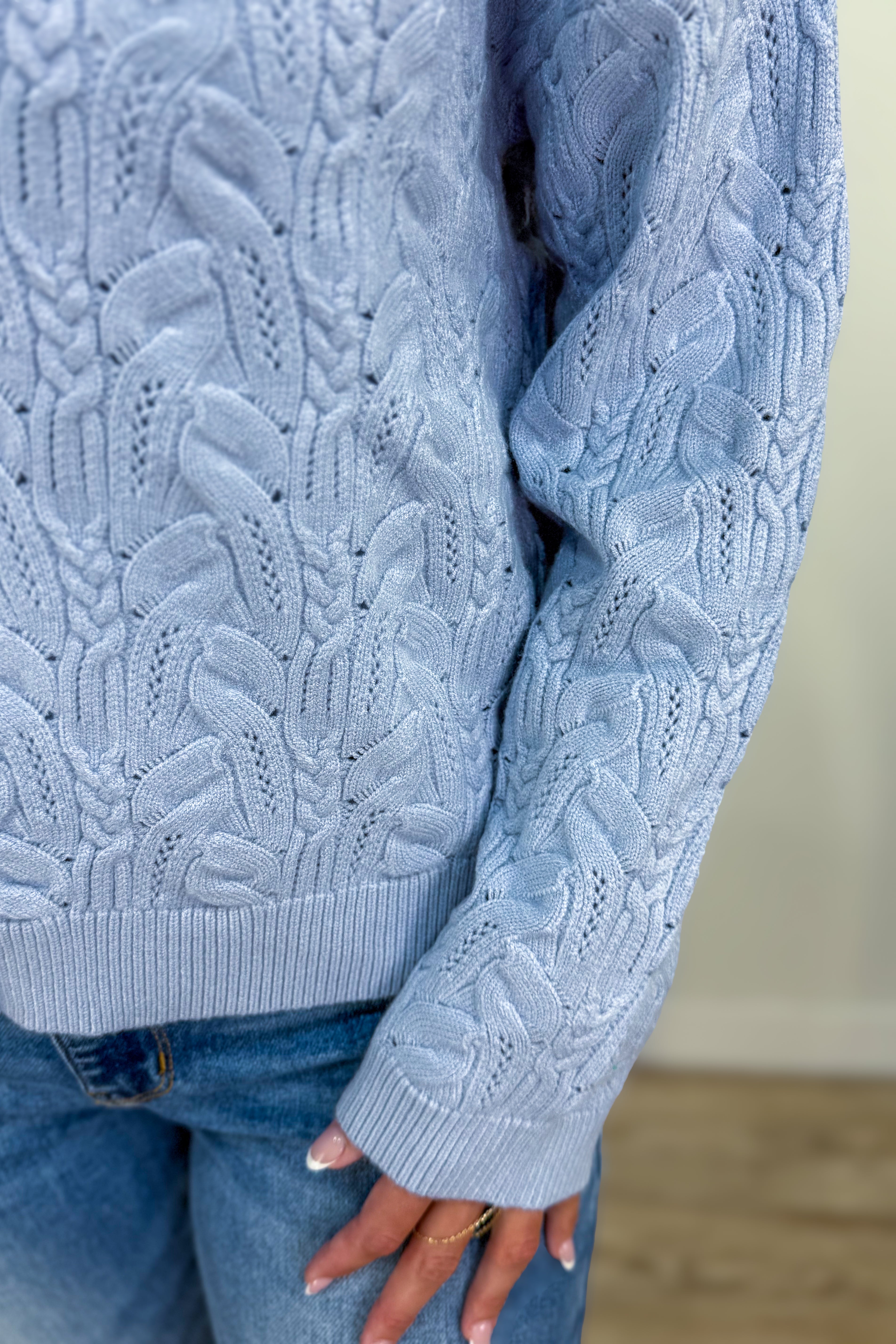 Light Blue Cable Cardigan detail