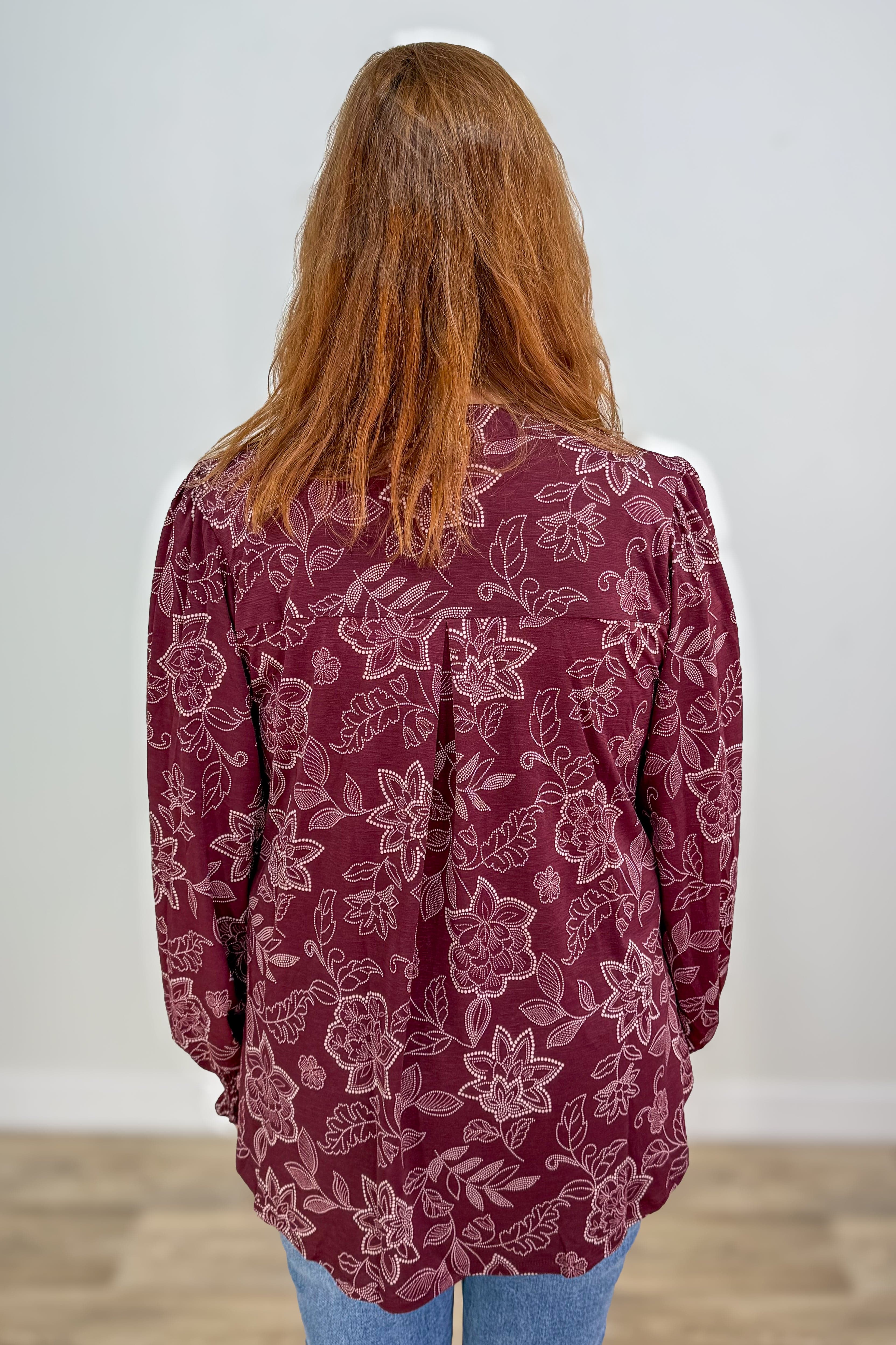 Chocolate Print Smocked Sleeve Lizzy Blouse back