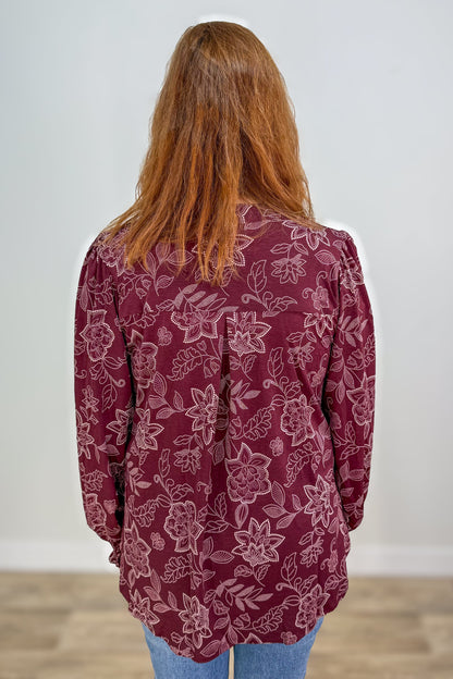 Chocolate Print Smocked Sleeve Lizzy Blouse back