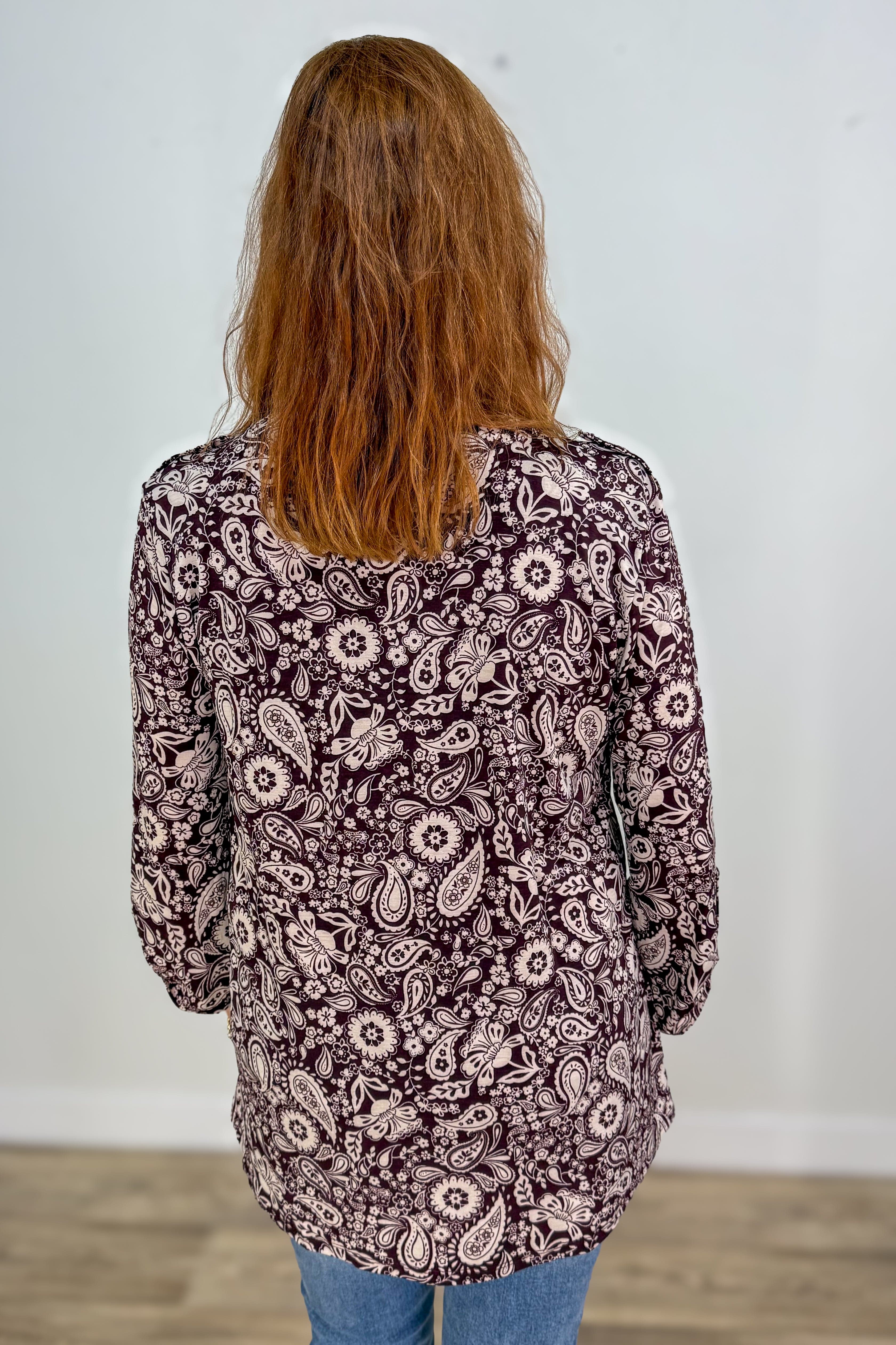 Chocolate Print Button Lizzy Blouse back