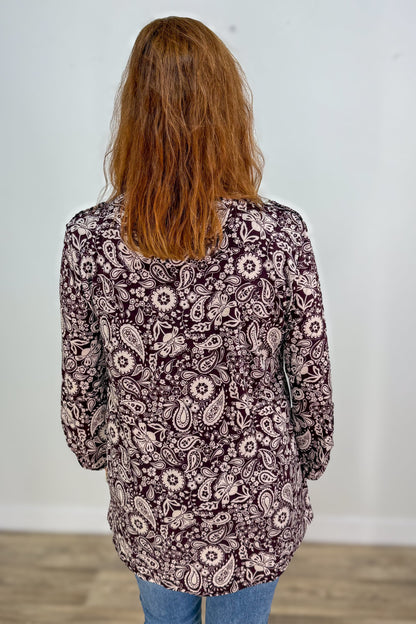 Chocolate Print Button Lizzy Blouse back