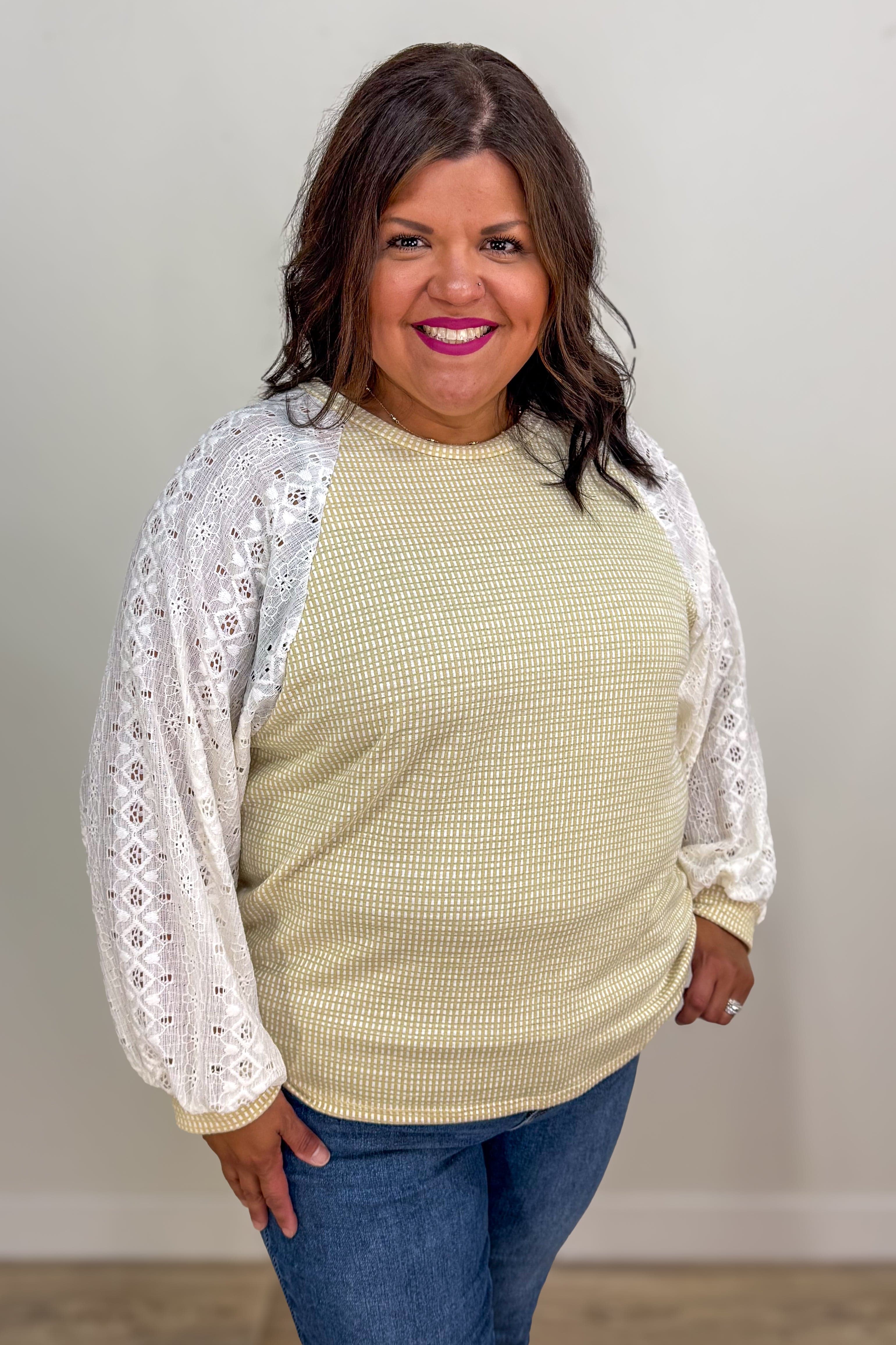 Taupe Lace Sleeve Top