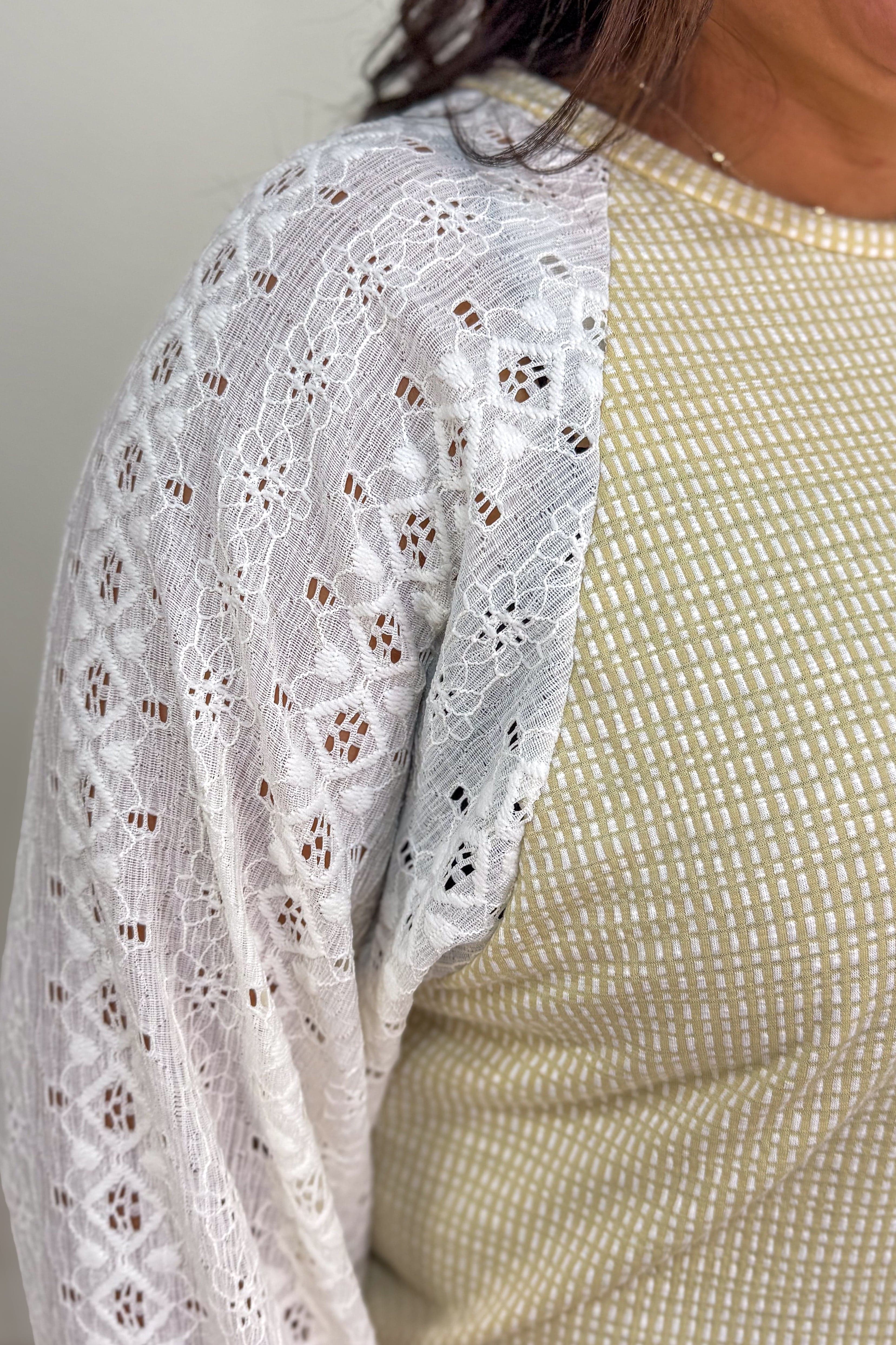 Taupe Lace Sleeve Top details