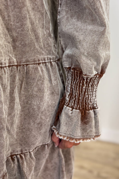 Chocolate Corduroy Dress smocked sleeve
