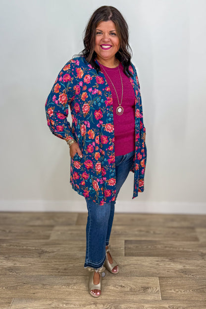 Teal Print Cardigan styled