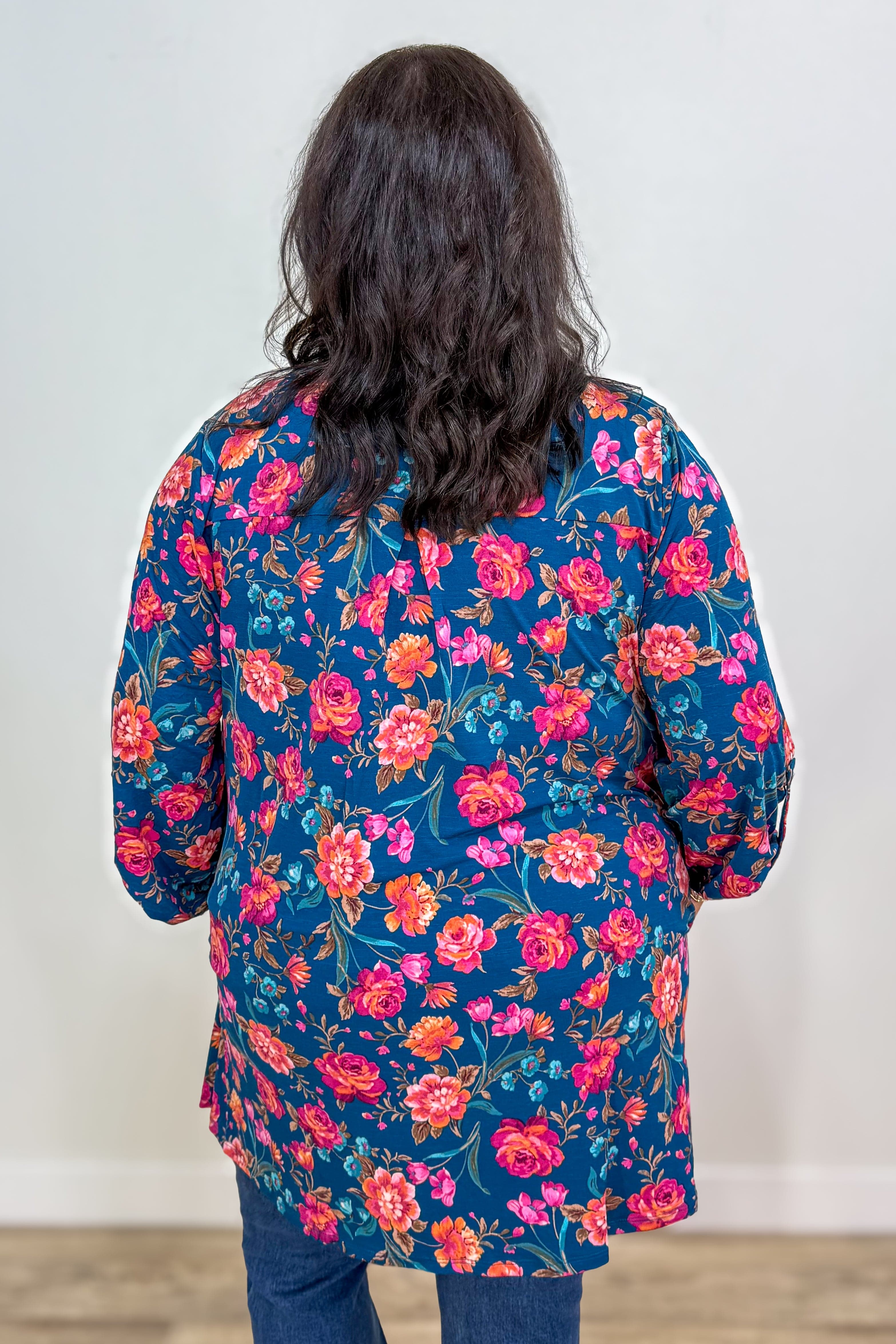 Teal Print Cardigan back