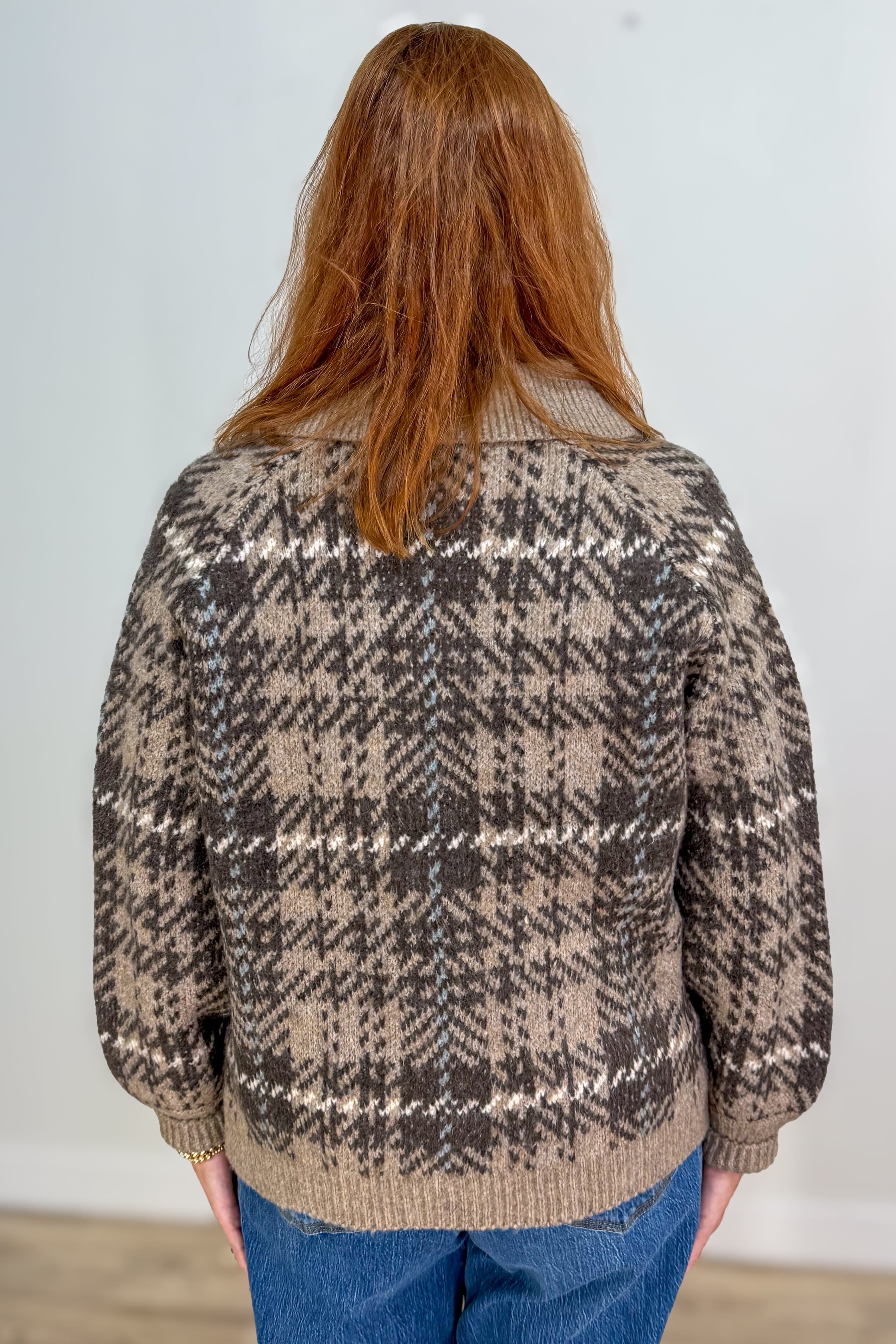 Mocha Check Jaquard Sweater Jacket back