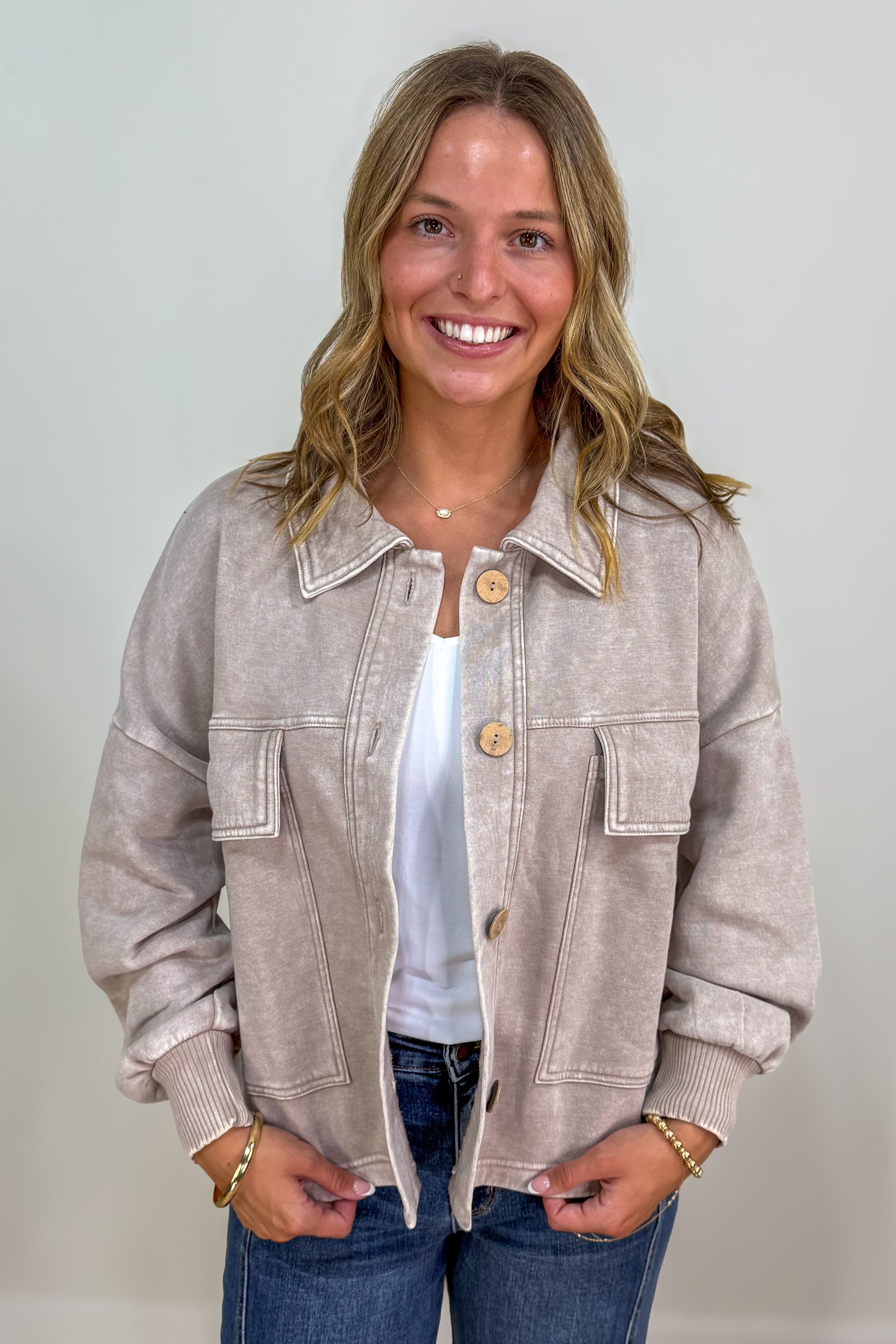 Ash Mocha Fleece Cropped Shacket