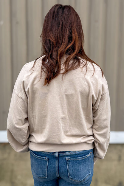 Sand Beige French Terry American Flag Pullover Back