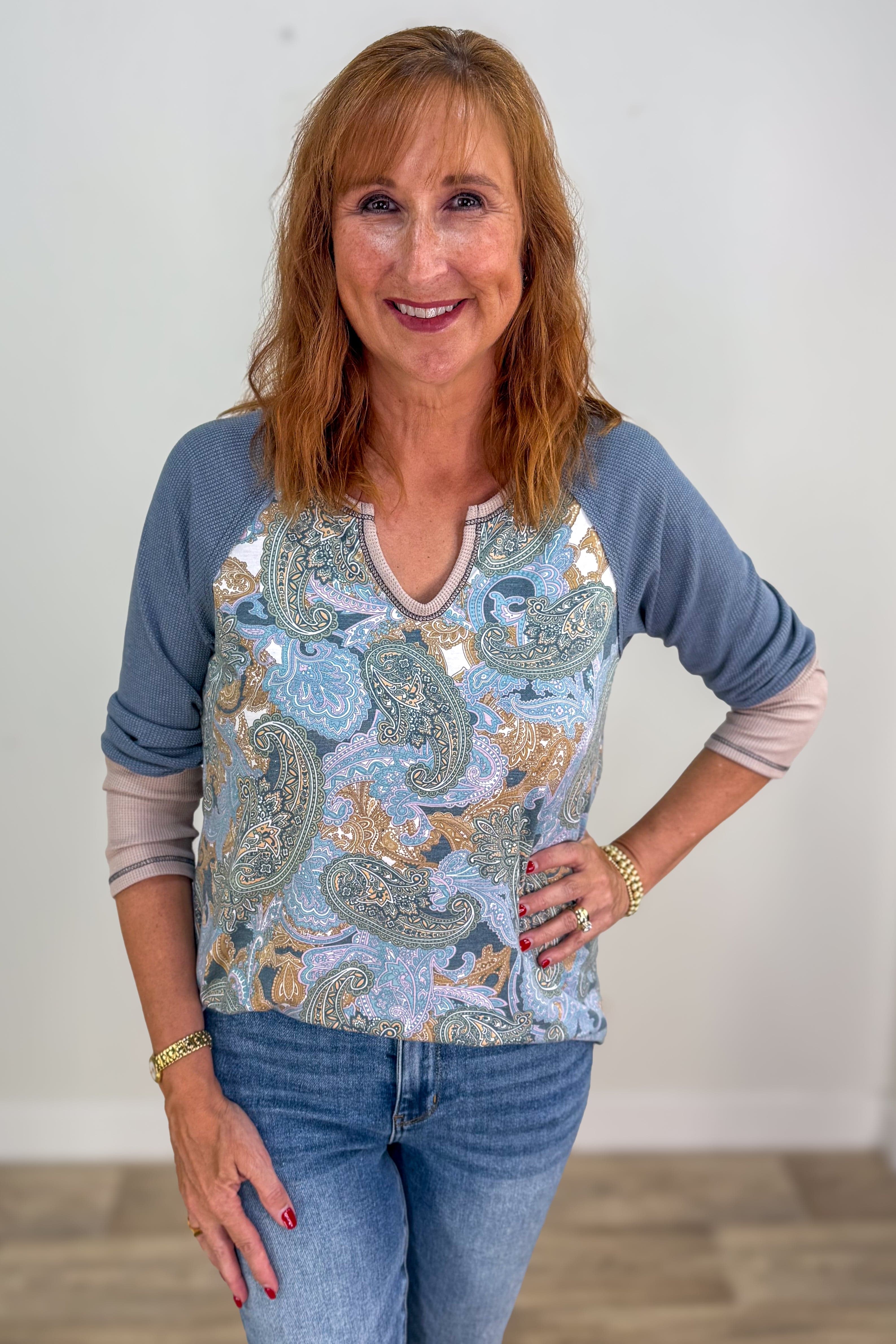 Paisley & Waffle Sleeve Top