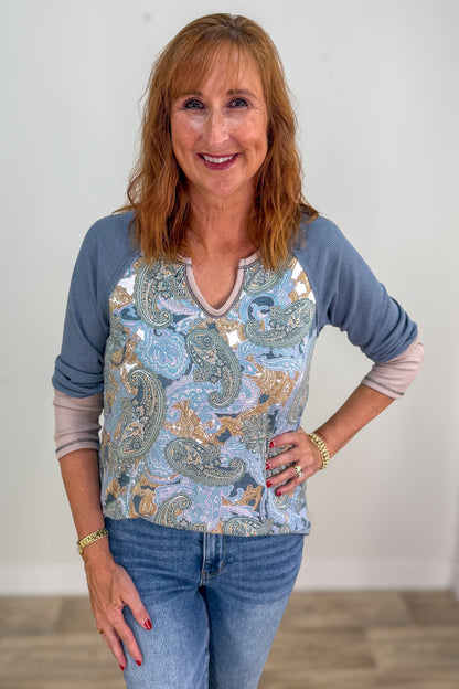 Paisley & Waffle Sleeve Top
