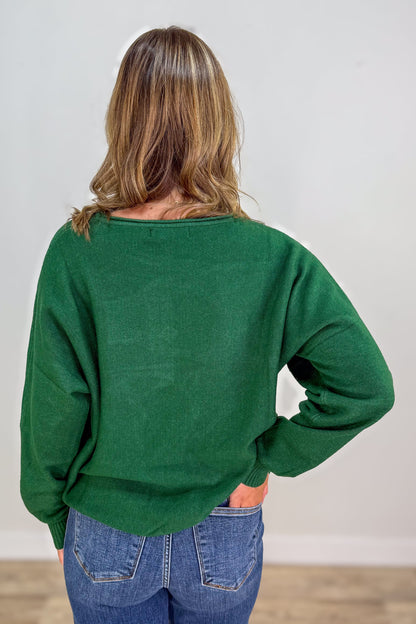 Heathered Dark Green Front Seam Round Neck Sweater back