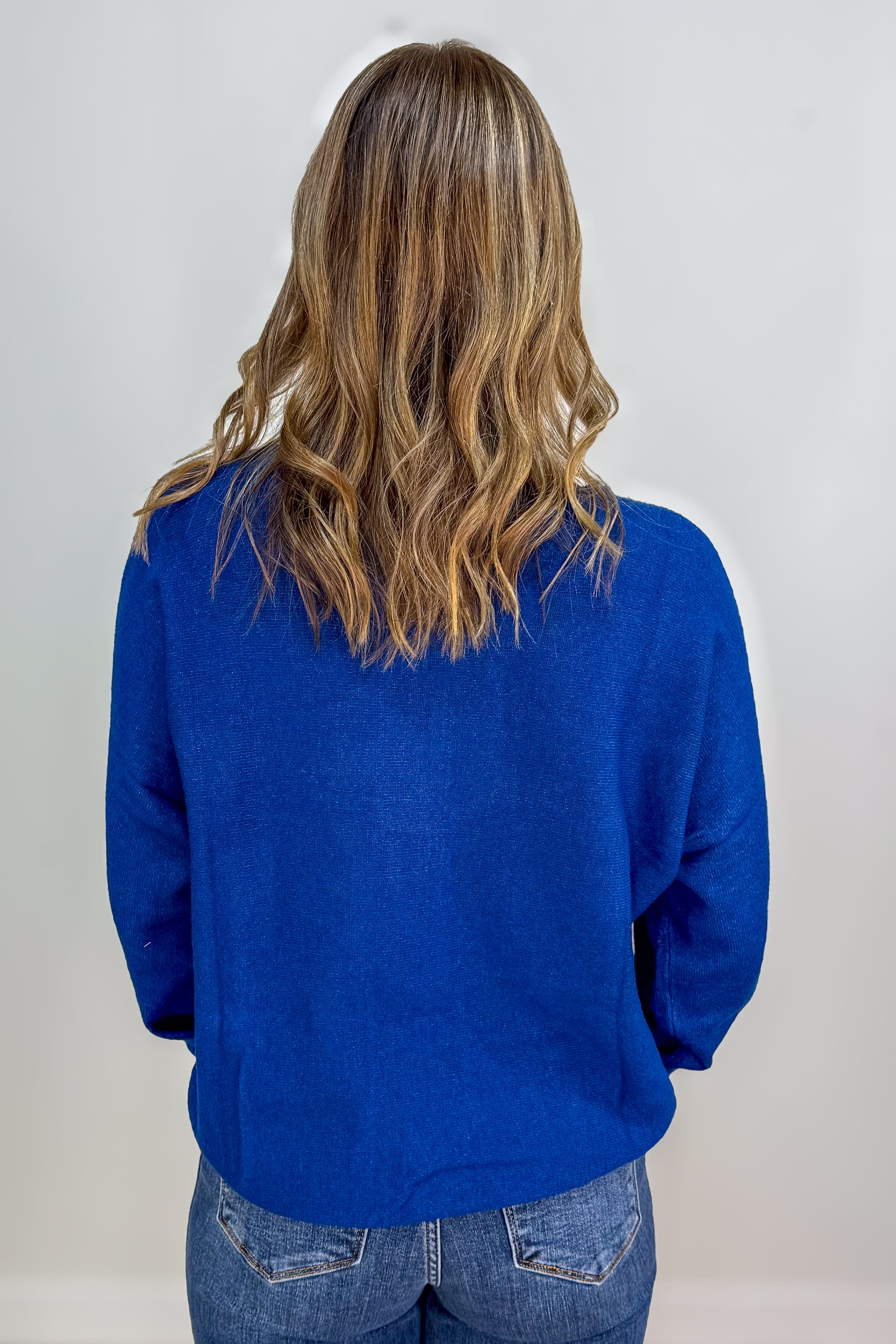 Heathered Light Navy Front Seam Round Neck Sweater back