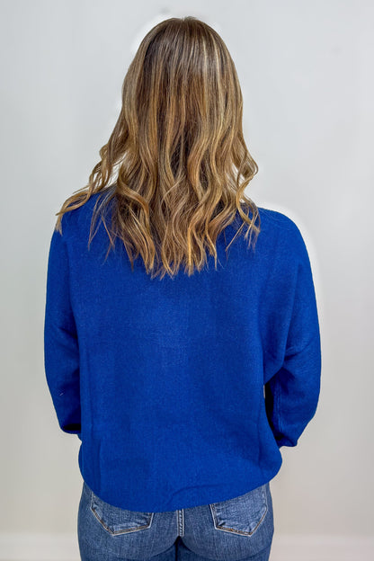 Heathered Light Navy Front Seam Round Neck Sweater back