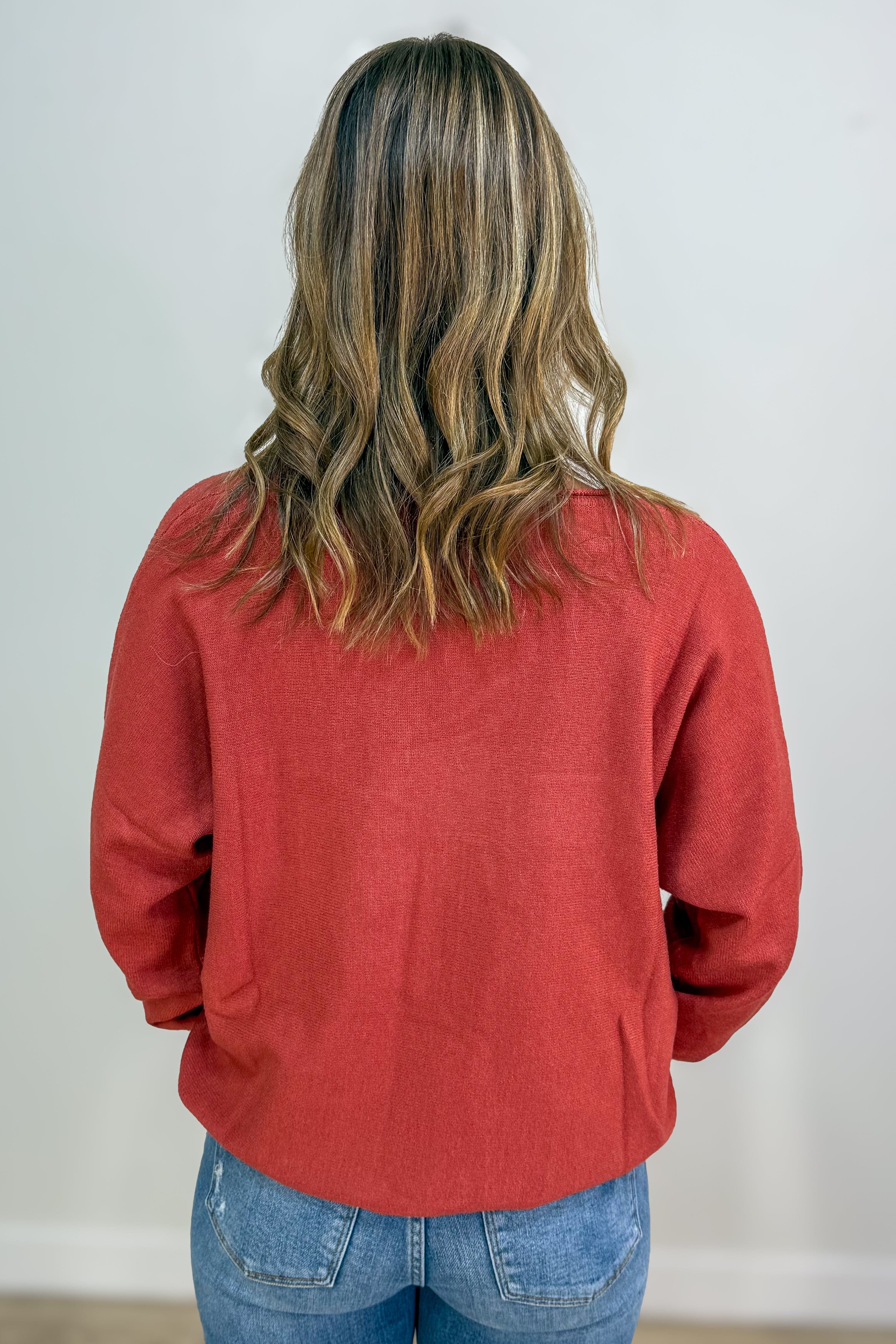 Heathered Rust Front Seam Round Neck Sweater back