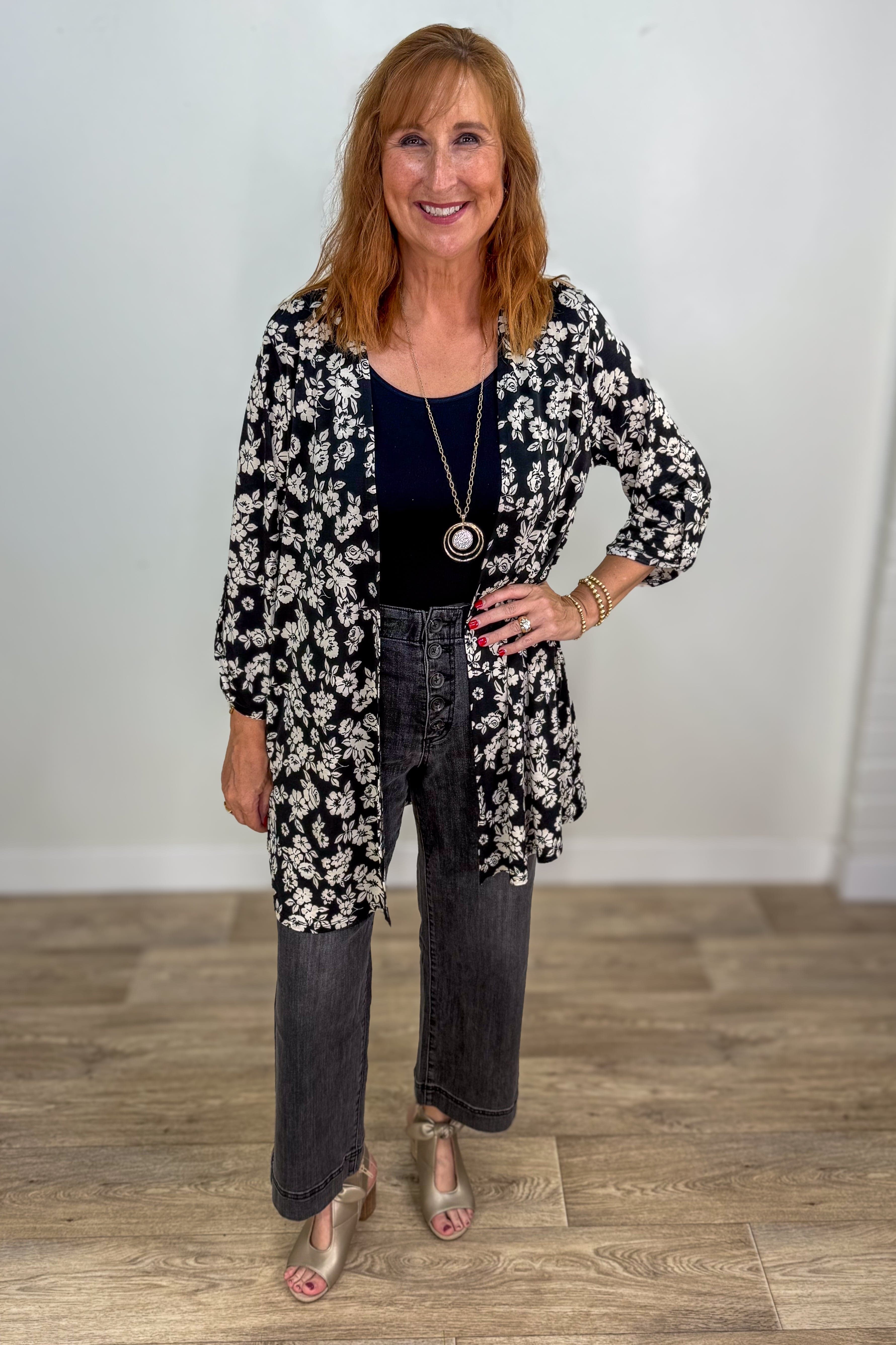 Black Print Cardigan styled