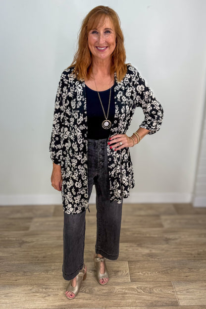 Black Print Cardigan styled