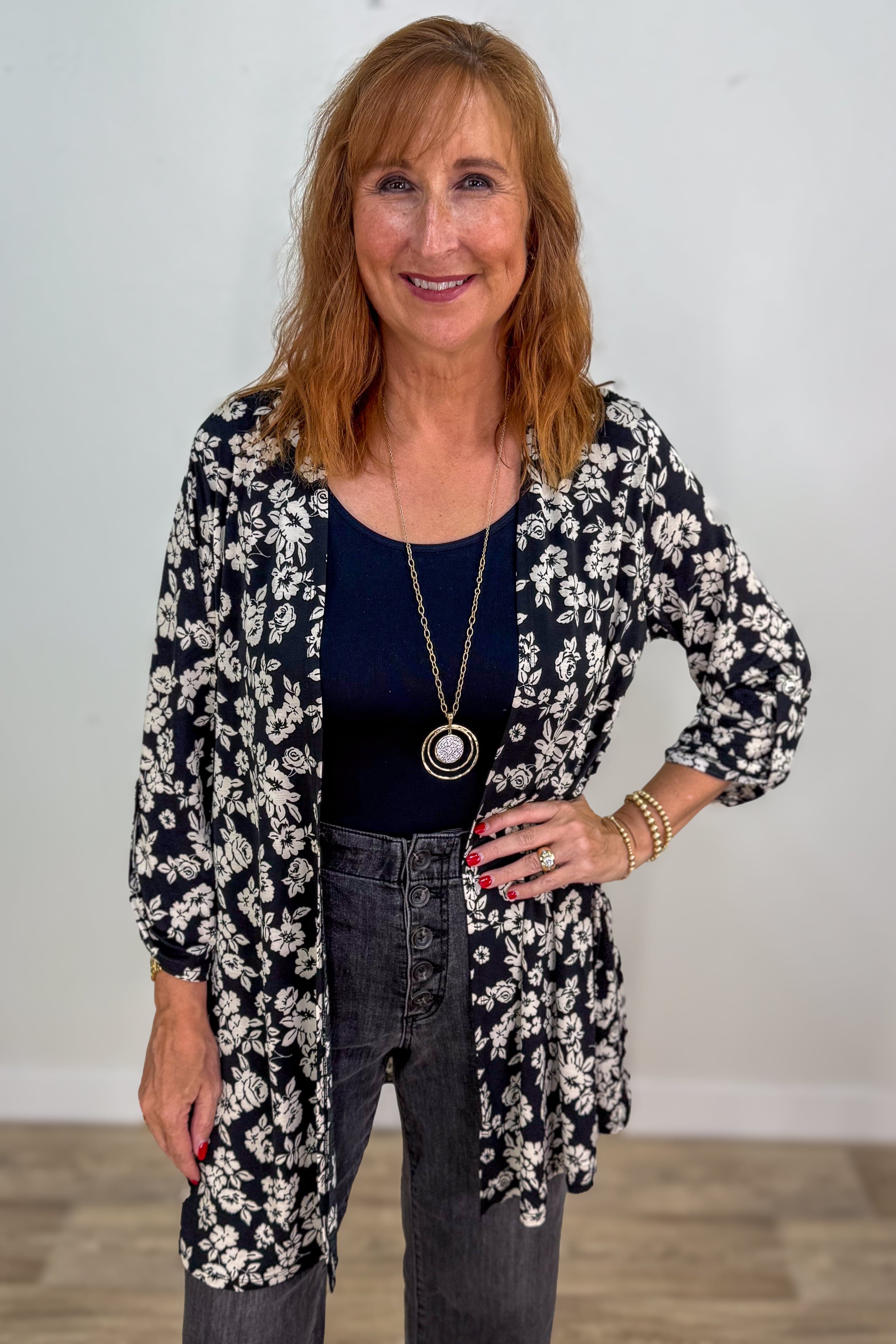 Black Print Cardigan
