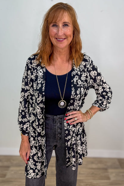 Black Print Cardigan