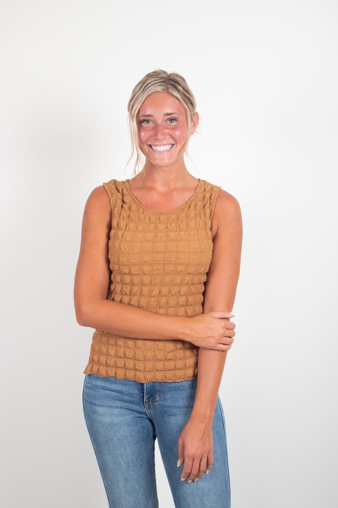 Mocha Square Texture Sleeveless Top