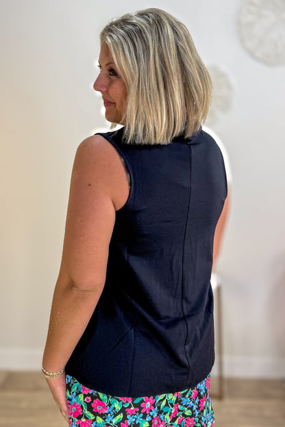 Jet Black Sleeveless 1/4 Zip Sundial Top Back