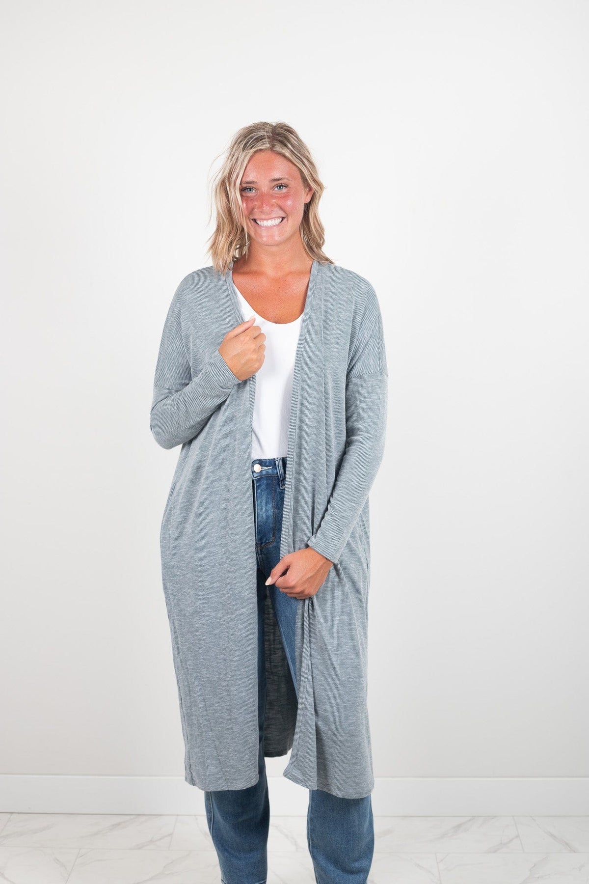 Sage Ribbed Long Cardigan