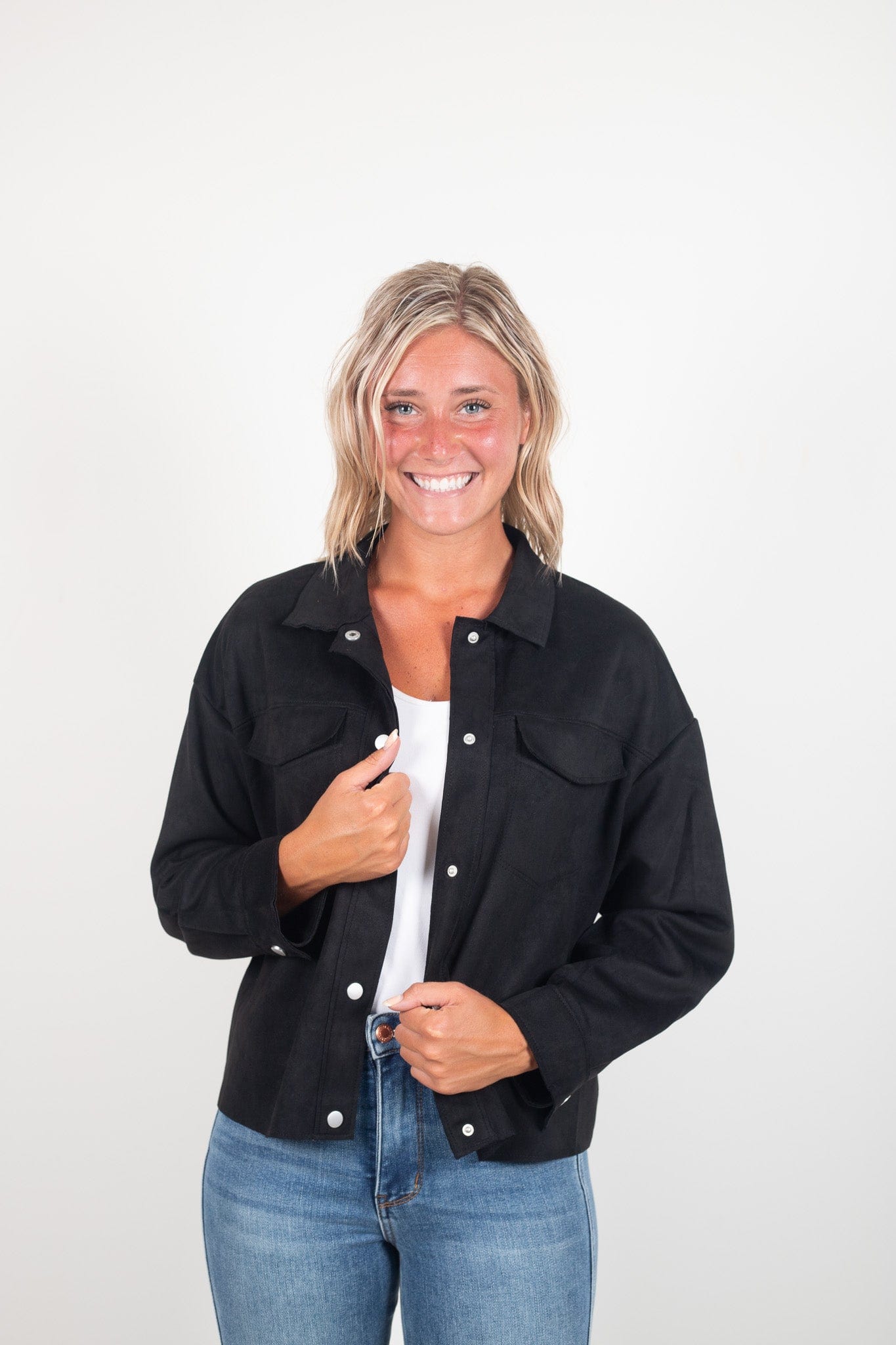 Black Suede Button Down Jacket