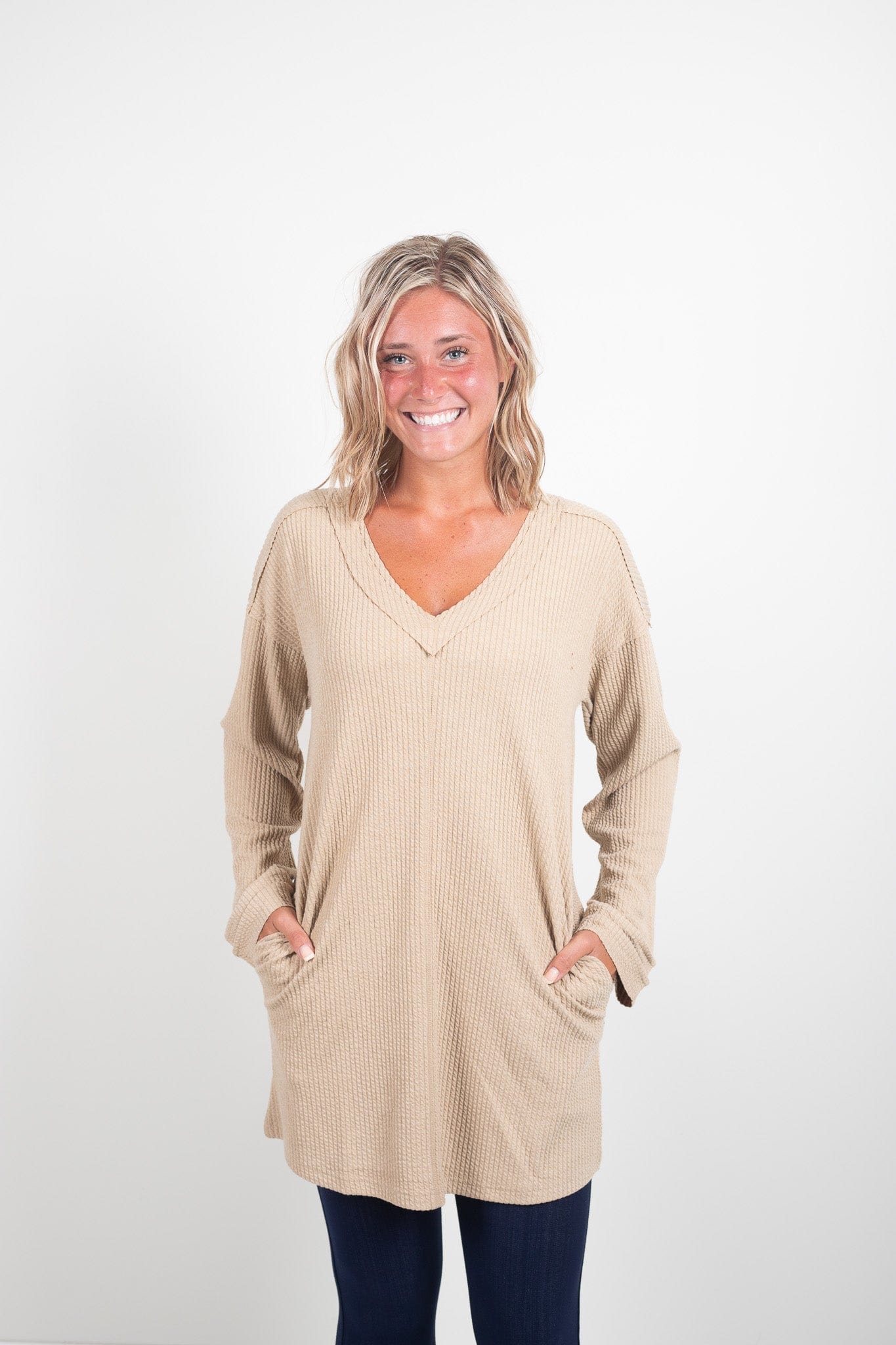 Taupe Ribbed Longsleeve Cuff Detail Top