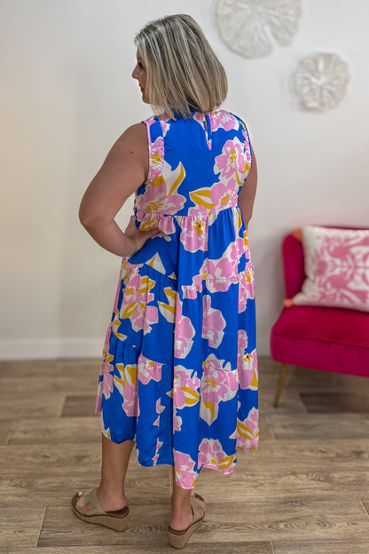 Royal Mix Floral Sleeveless Tiered Maxi Dress back