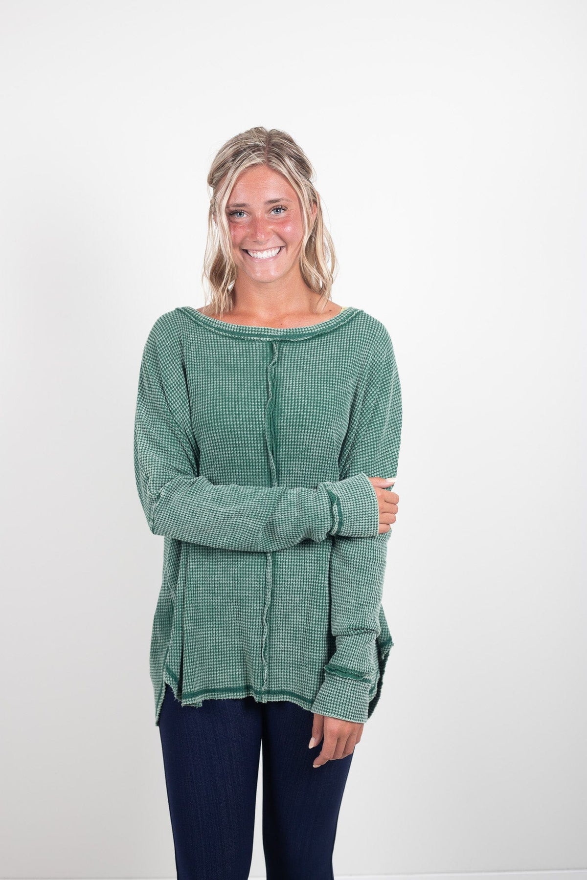 Dark Green Oversized Waffle Top