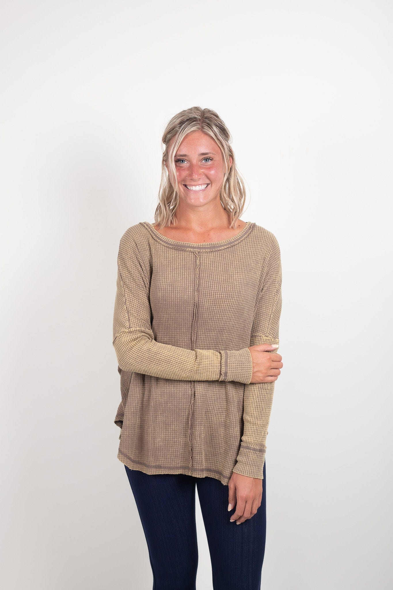 Mocha Oversized Waffle Top