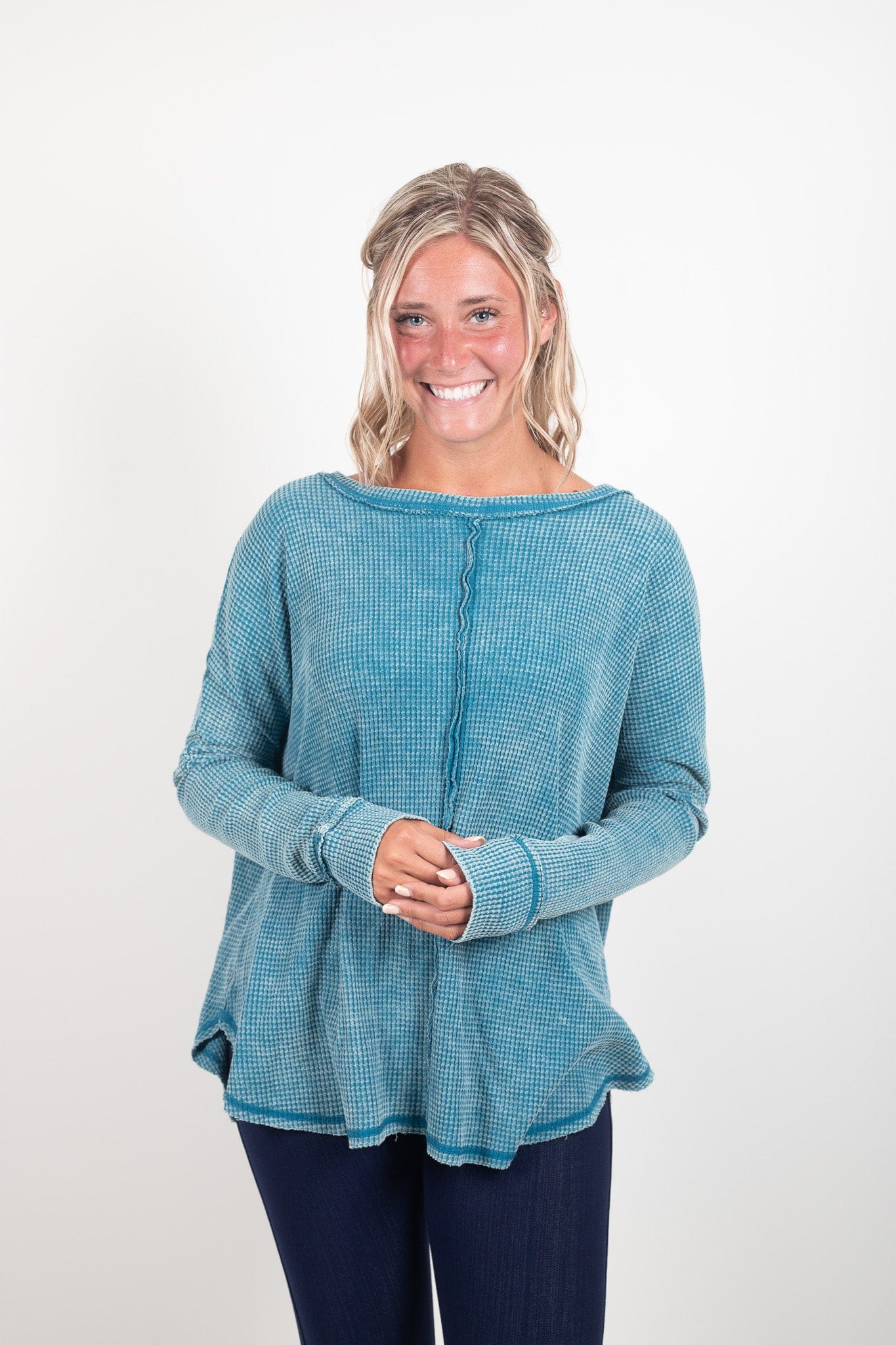Teal Oversized Waffle Top