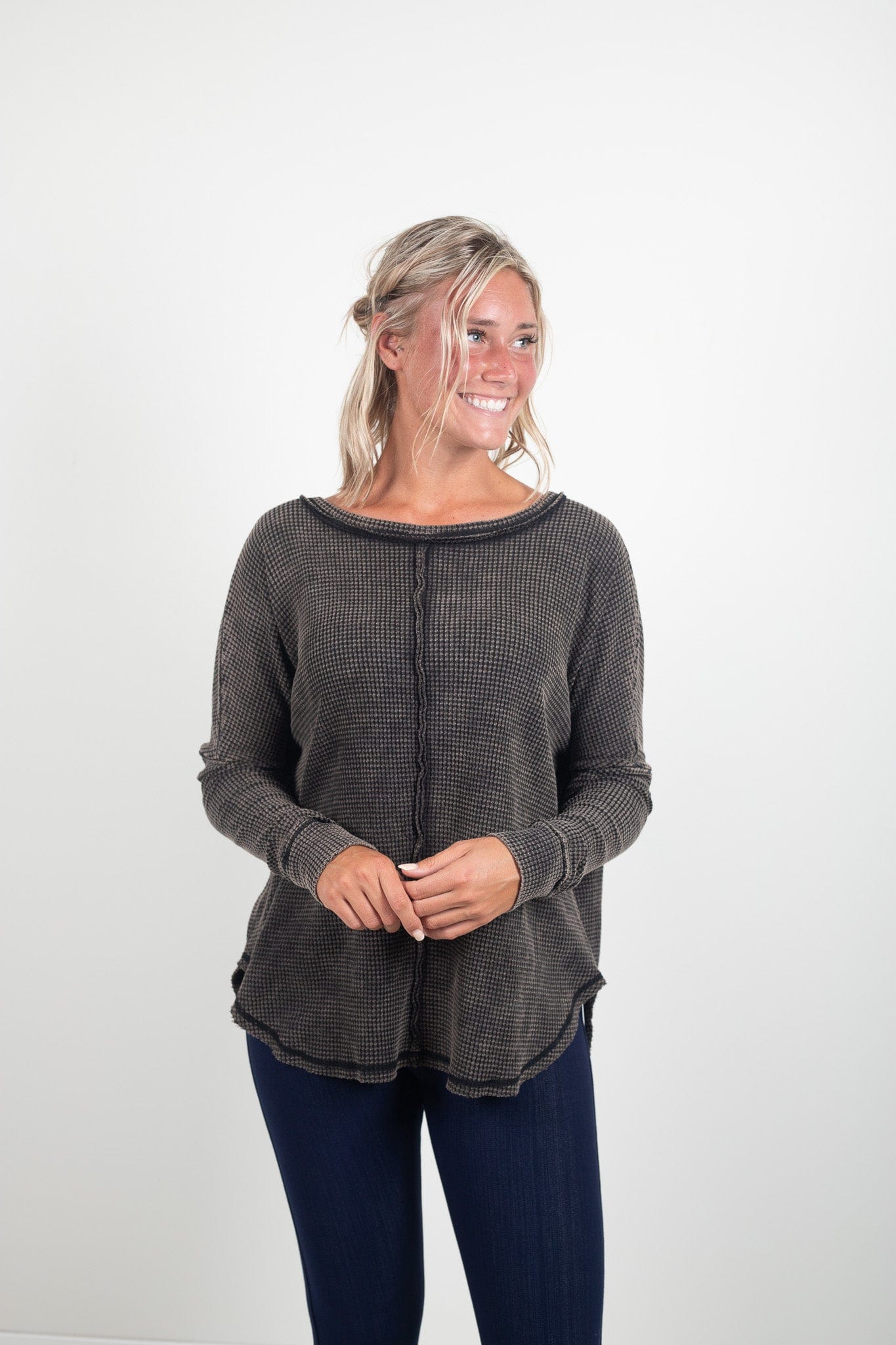 Ash Black Oversized Waffle Top