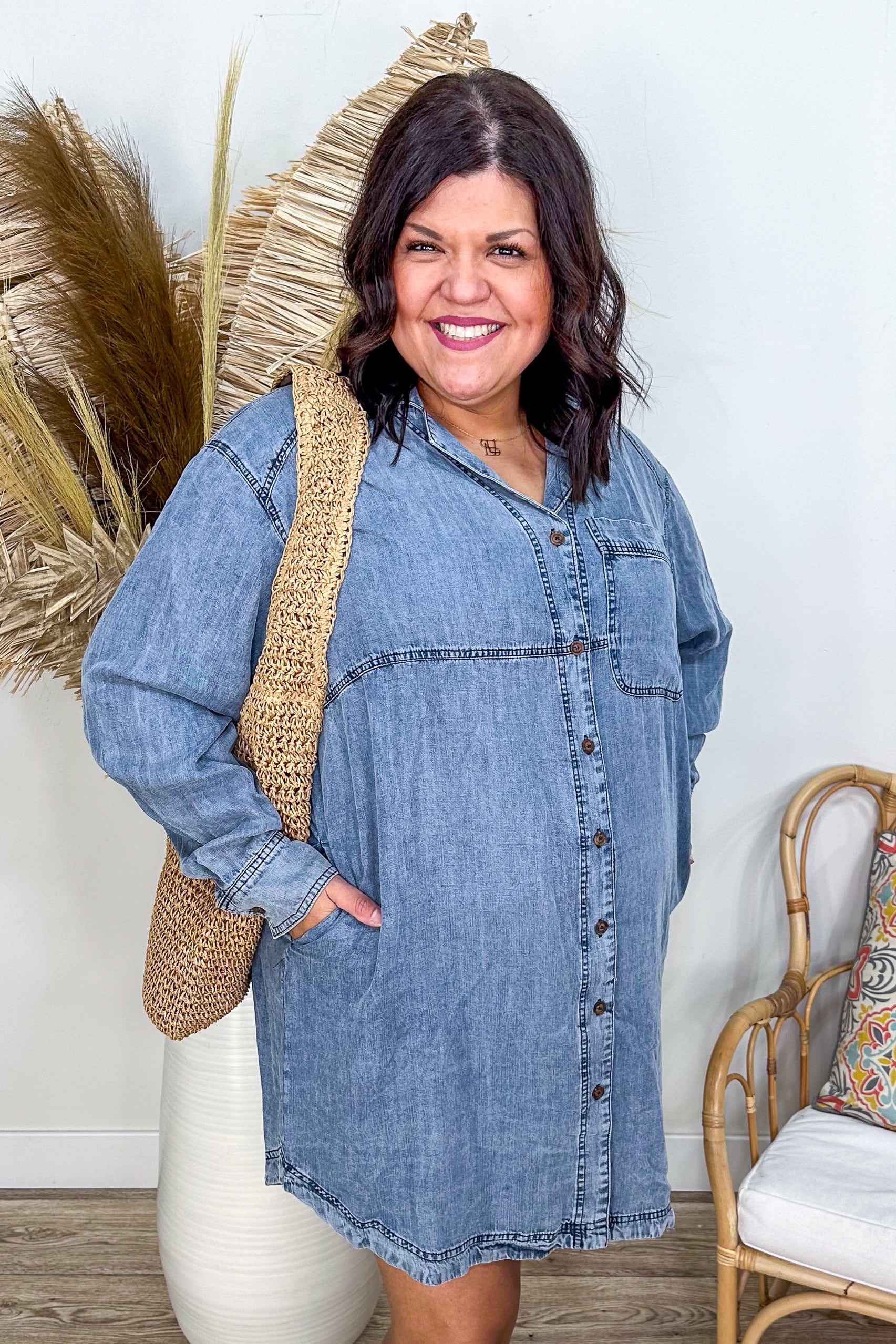 Denim Wash Button Up Dress