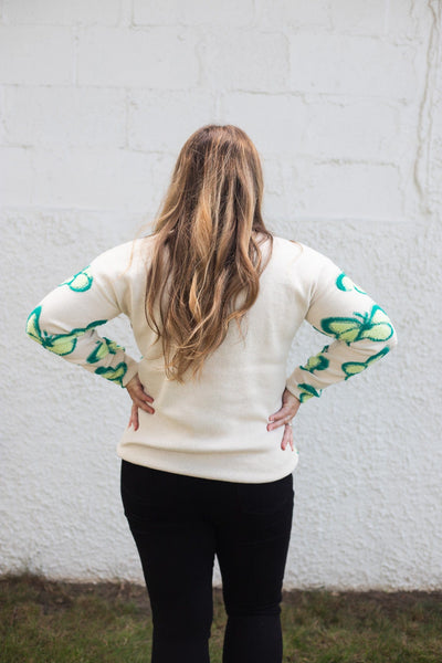 Green Butterfly Crew Neck Sweater