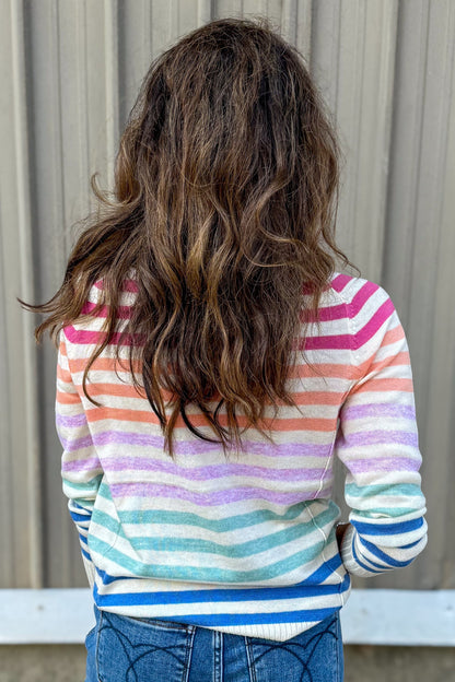 Pink/Orange Multi Stripe Crewneck Sweater back