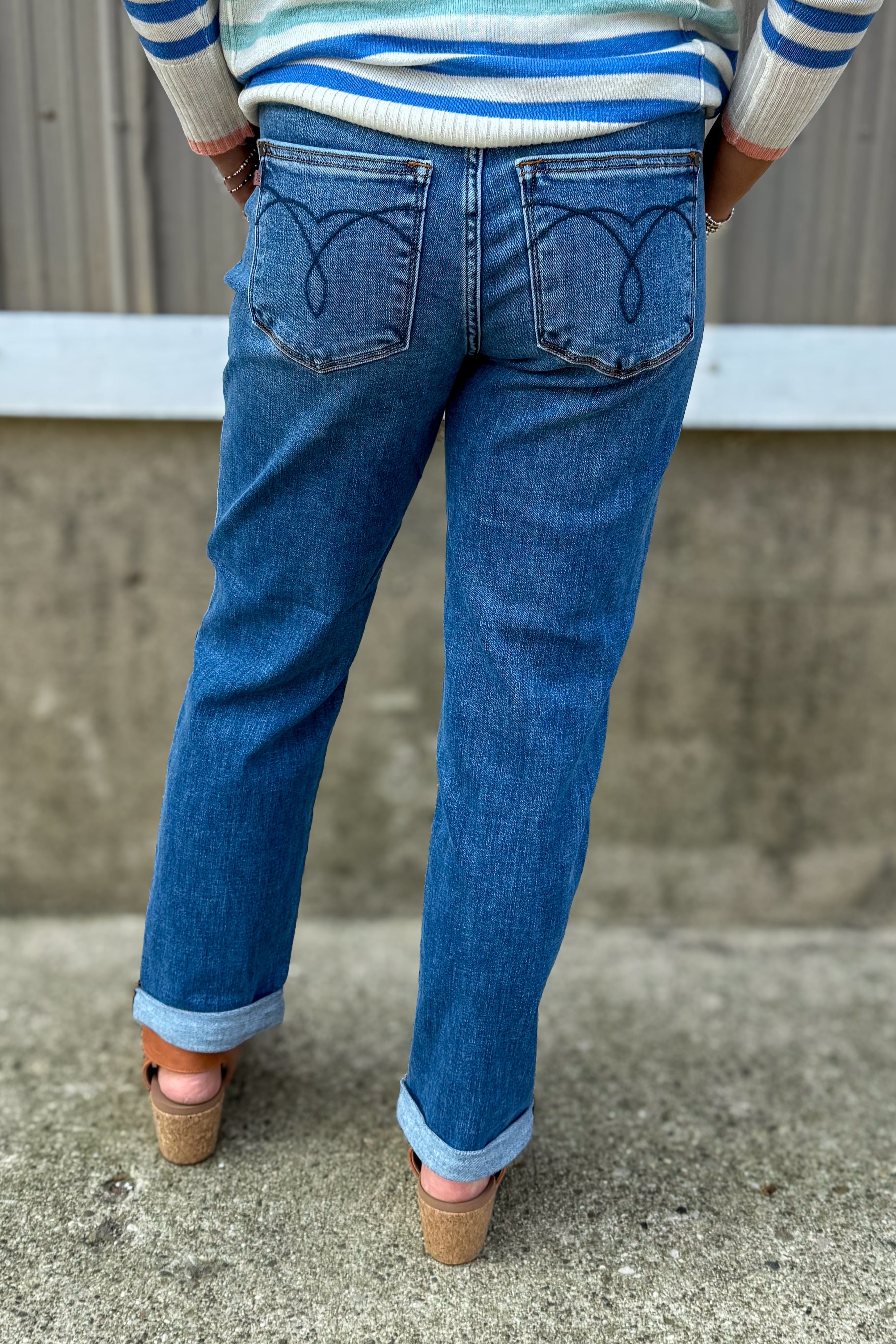 Medium Wash Boyfriend Classic Cuff back