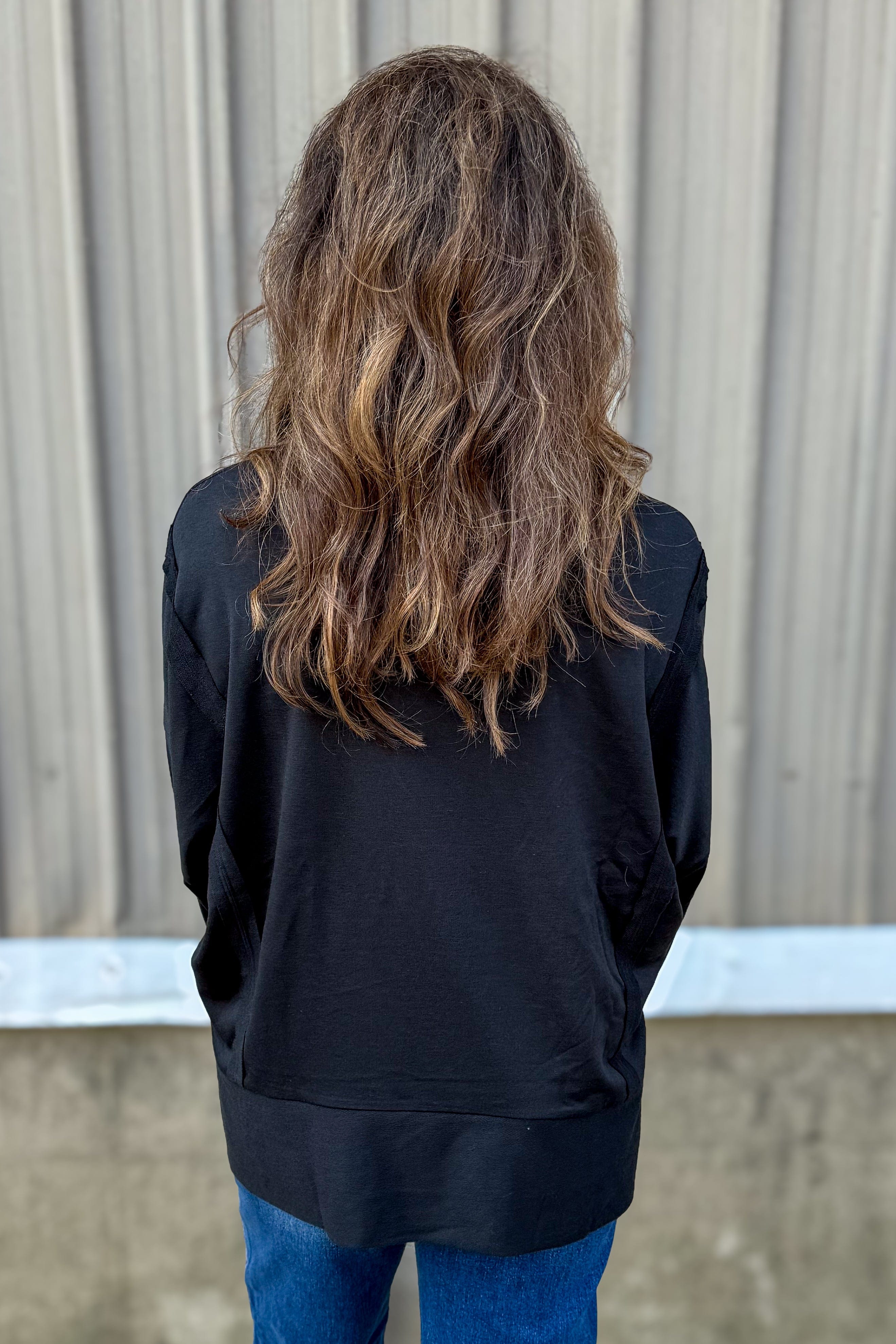 Black Long Sleeve High-Low Top back