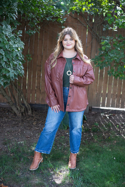 Camel Faux Leather Shacket
