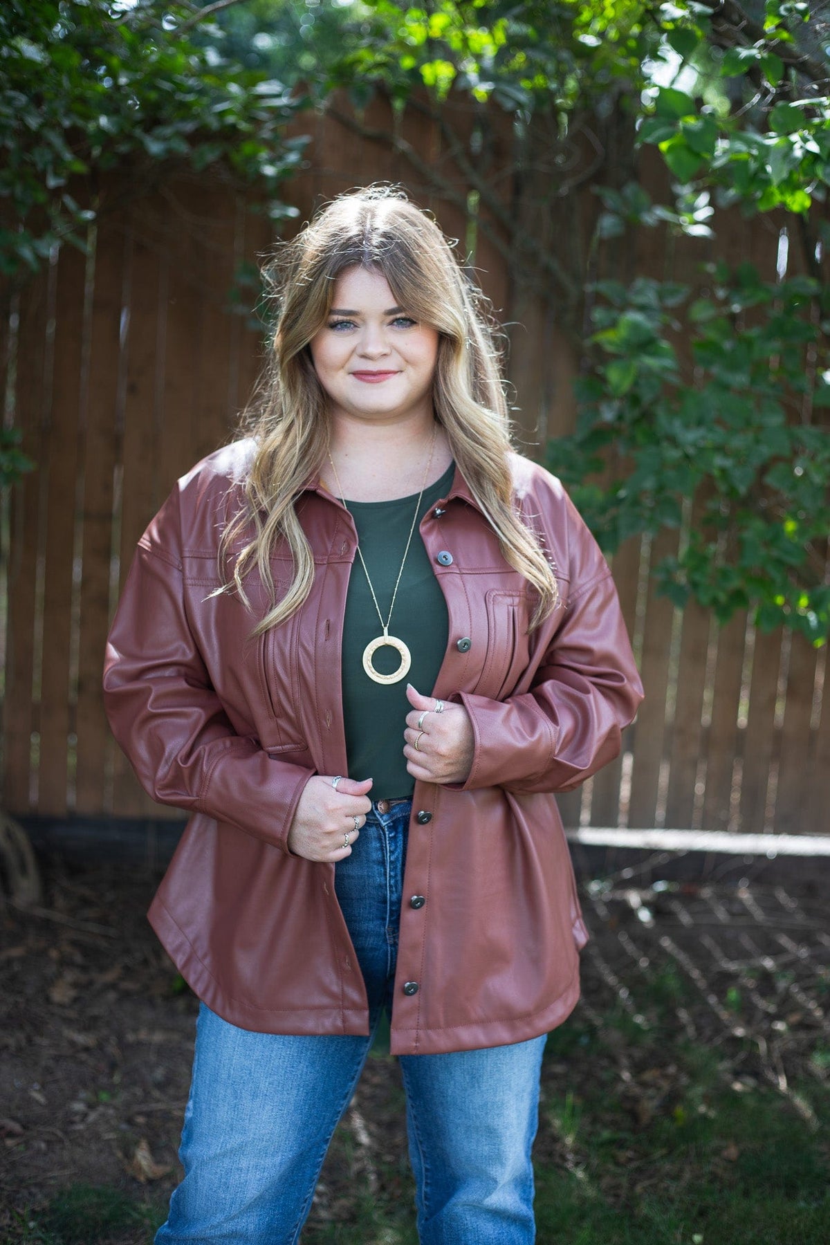 Camel Faux Leather Shacket